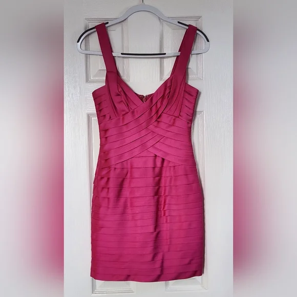 BCBGMaxAzria | Dresses | Bcbg Maxazria Size 4 Begonia Color Mini Satin Dress  With Crisscross Pattern | Poshmark